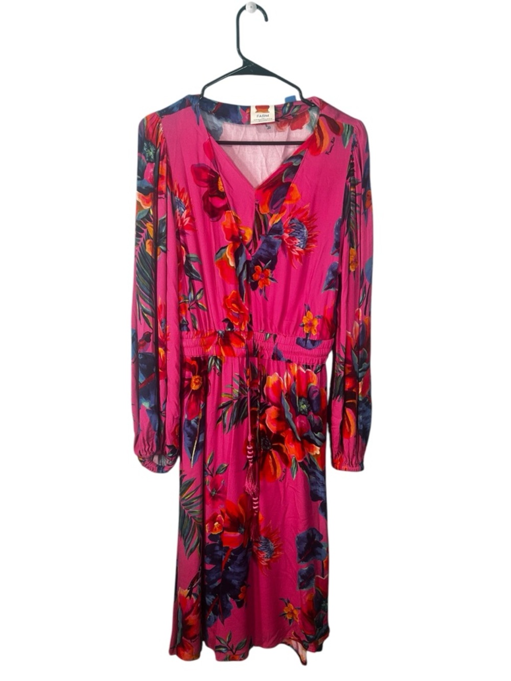 Farm Rio for Anthropologie Pink Floral Tassel Midi Dress Small